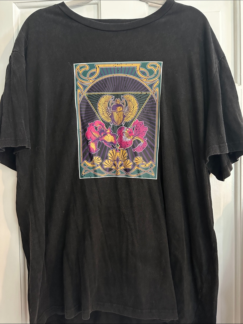 bohme Black Short-Sleeve Tee with Pink Floral & Gold Crest Graphic